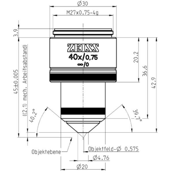 ZEISS Objective Lenses W N-Achroplan 40x/0.75 wd=2.1mm