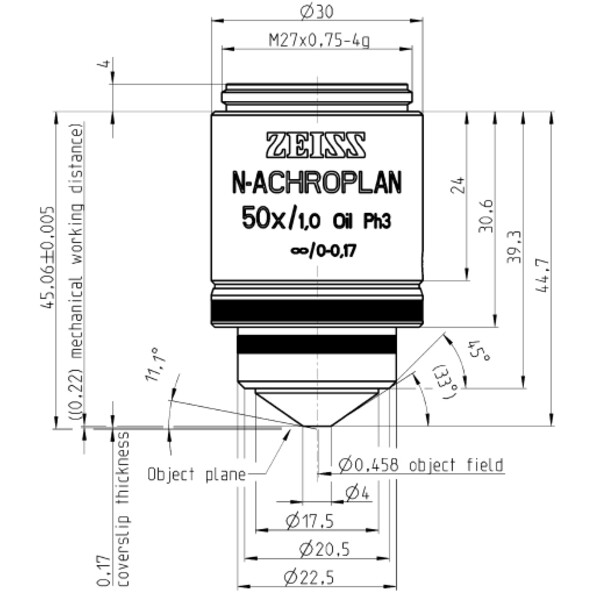 ZEISS Objective N-Achroplan 50x/1.0 Oil Ph3 wd=0.22mm