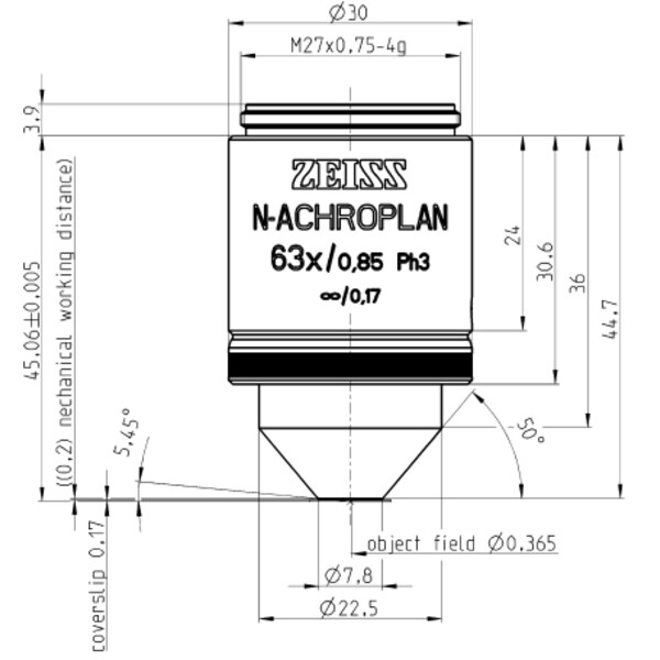 ZEISS Objectives N-Achroplan 63x/0.85 Ph3 wd=0.20mm