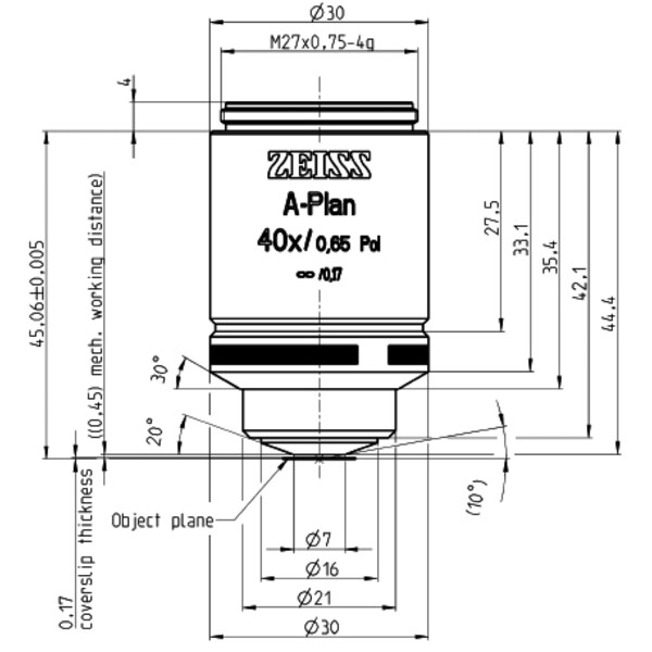 ZEISS Objective Lenses A-Plan 40x/0.65 pole wd=0.45mm