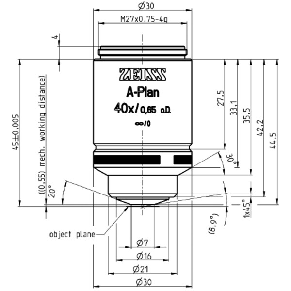 ZEISS Objective Lenses A-Plan 40x/0.65 D=0 wd=0.55mm