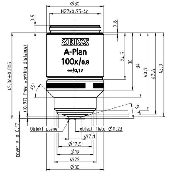 ZEISS Objective A-Plan 100x/0.8 wd=0.97mm