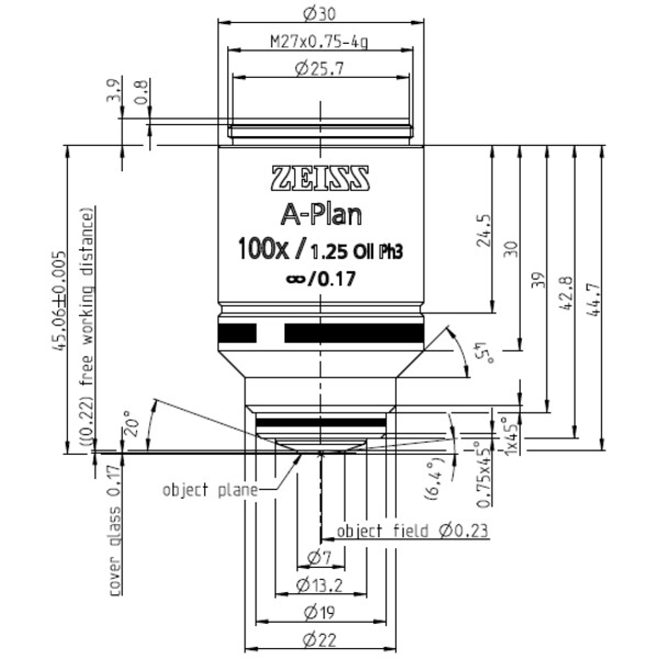 ZEISS Objective A-Plan 100x/1.25 Oil Ph3 wd=0.22mm