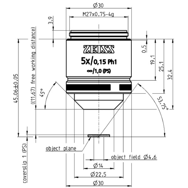 ZEISS Objective Lenses LD A-Plan 5x/0.15 Ph1 wd=11.7mm