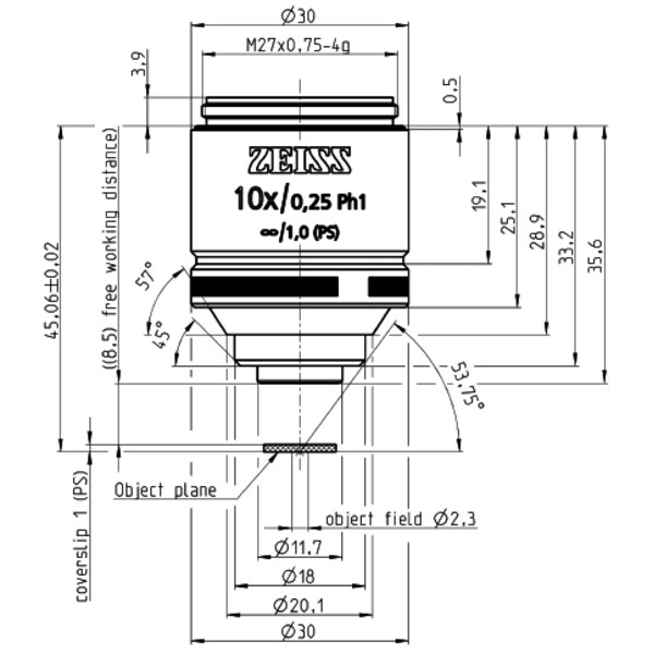 ZEISS Objective: LD A-Plan 10x/0.25 Ph1 wd=8.5mm