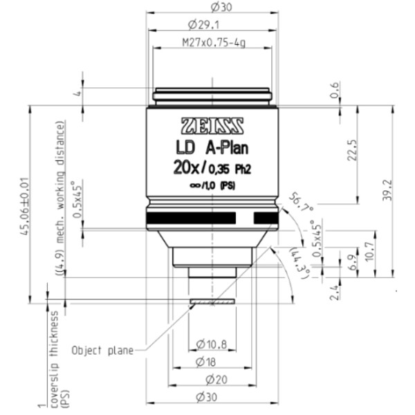 ZEISS Objective Objektiv LD A-Plan 20x/0,35 Ph2 wd=4,9mm