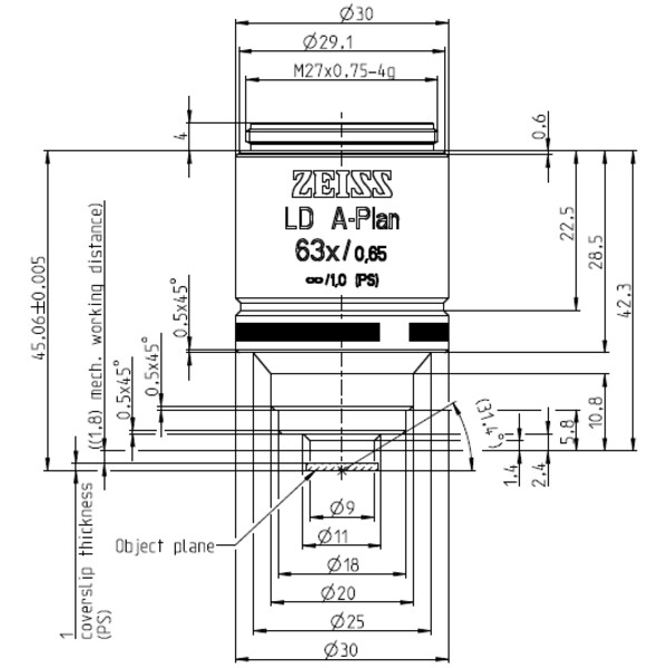 ZEISS Objective LD A-Plan 63x/0.65 wd=1.8mm