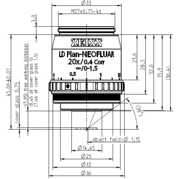 ZEISS Objective Objektiv LD Plan-Neofluar 20x/0,4 Korr Ph1 Ph2- wd=8,4mm