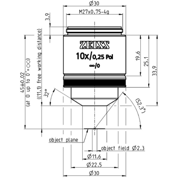 ZEISS Objective EC Epiplan 10x/0.25 pole wd=11.0mm