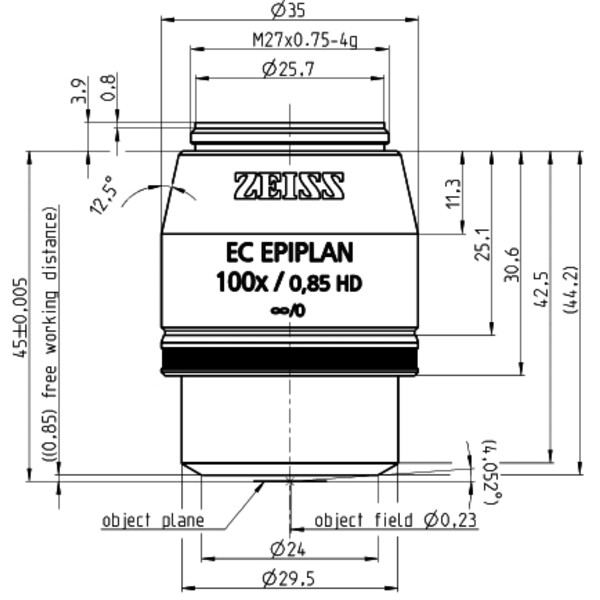 ZEISS Objectives: EC Epiplan 100x/0.85 HD wd=0.87mm