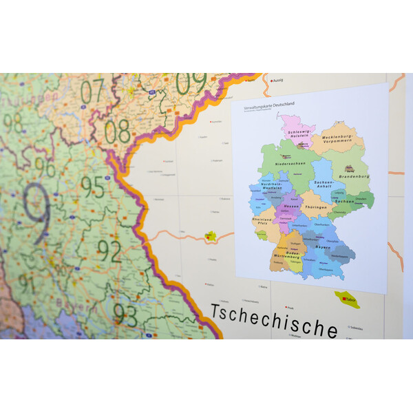 GeoMetro Map Deutschland politisch mit Postleitzahlen PLZ XL (100 x 140 cm)