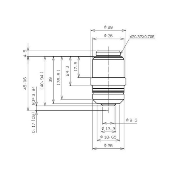 Evident Olympus objective LPLN40X/0.65, flat, infinity, dry, w.d. 3.4-4.10, cover glass 0-1.00