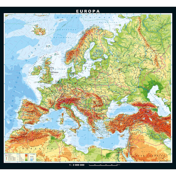 PONS Continental map Physical Europe (208 x 189 cm)