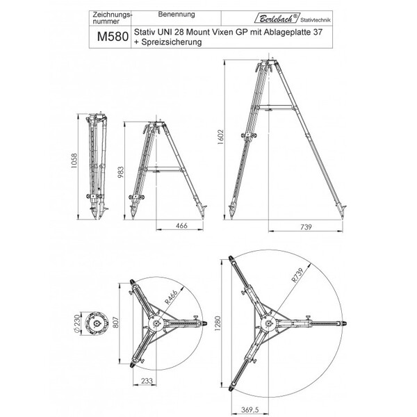 Berlebach Tripod Uni 28 mit ebener Ablageplatte 3/8"