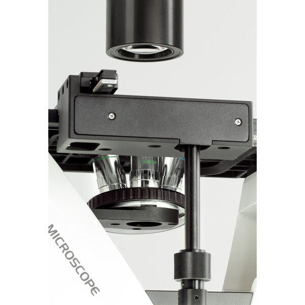Kern Inverted microscope OCM 166, FL, PH, trino, inverse, Abbe N.A. 0,3 Condensor fix, 10x-40x, 30W LED, Al, 100W HBO, Dl