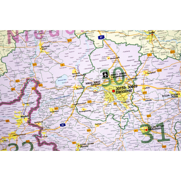 GeoMetro Regional map Lower Saxony Postcodes (100 x 123 cm)