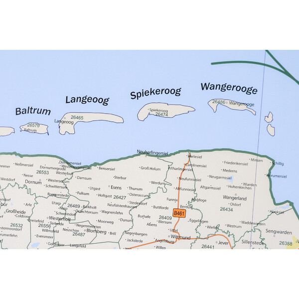 GeoMetro Regional map Lower Saxony Postcodes (100 x 123 cm)