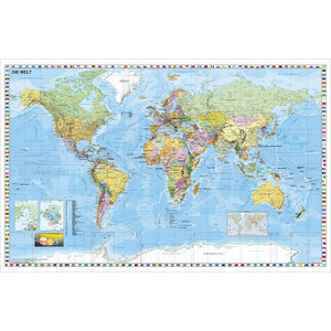 Stiefel Wall map with white wood frame and hanging cord