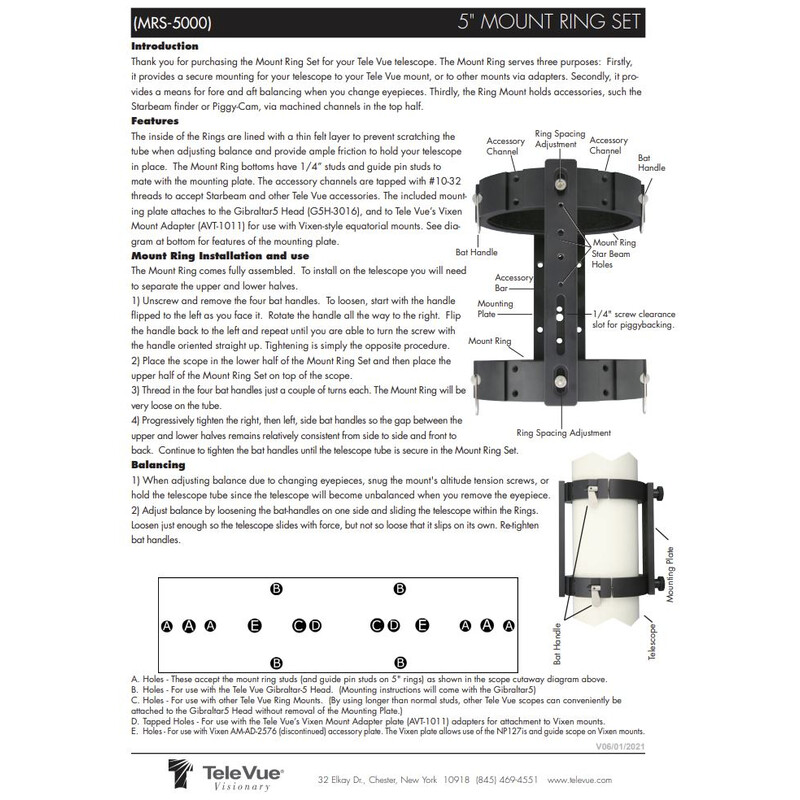 TeleVue Mount Ring Set for 5" Dia. Tube