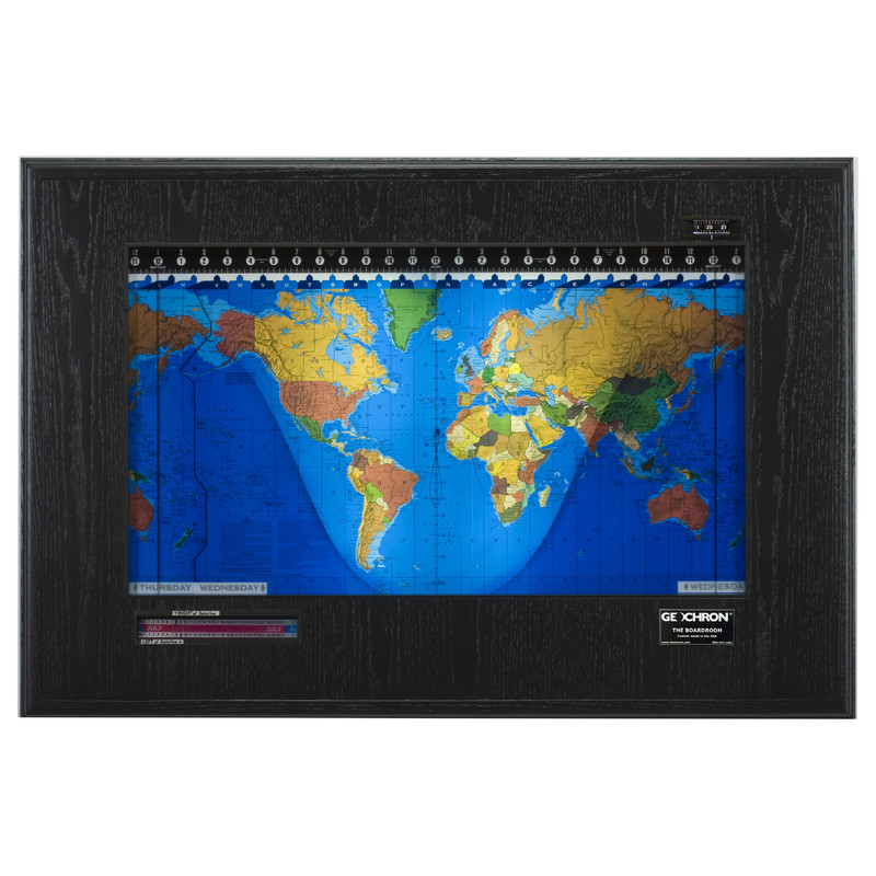 Geochron Boardroom model in black oak veneer and black bordered design