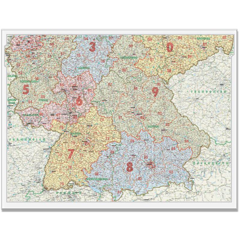 Bacher Verlag Postcode map for Southern Germany, 1:500,000