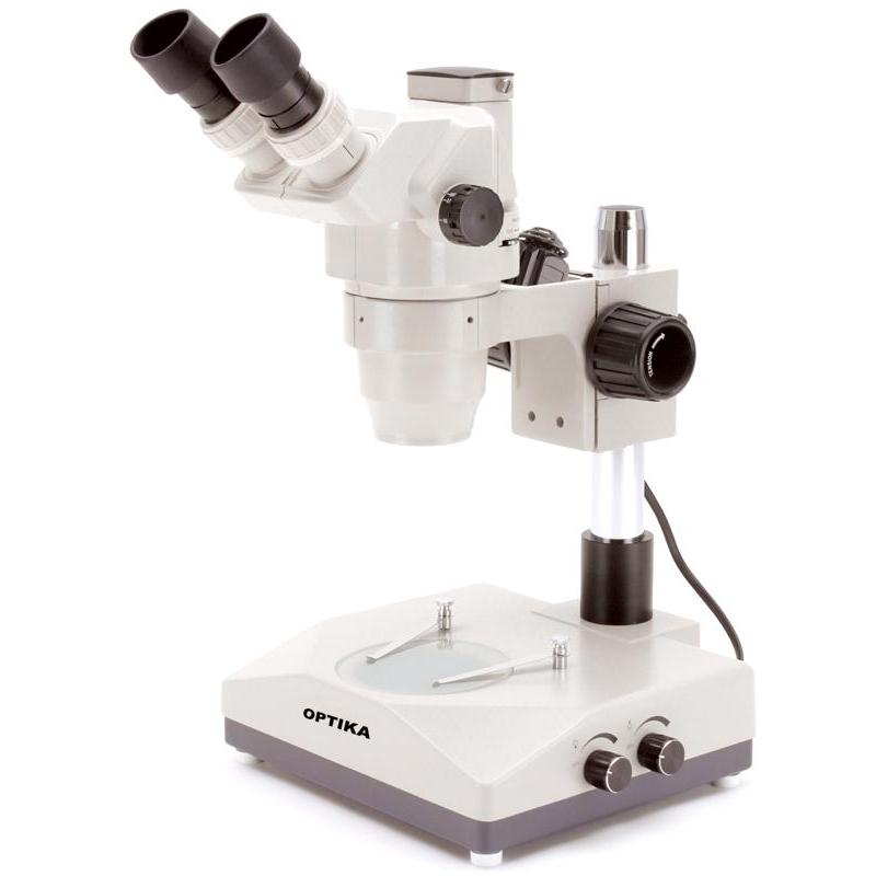 Optika SZR-13 binocular stereo zoom microscope, hinged overhanging stand
