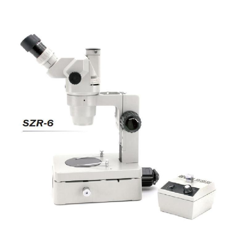 Optika SZR-6 trinocular stereo zoom microscope, base with light, 1 light source