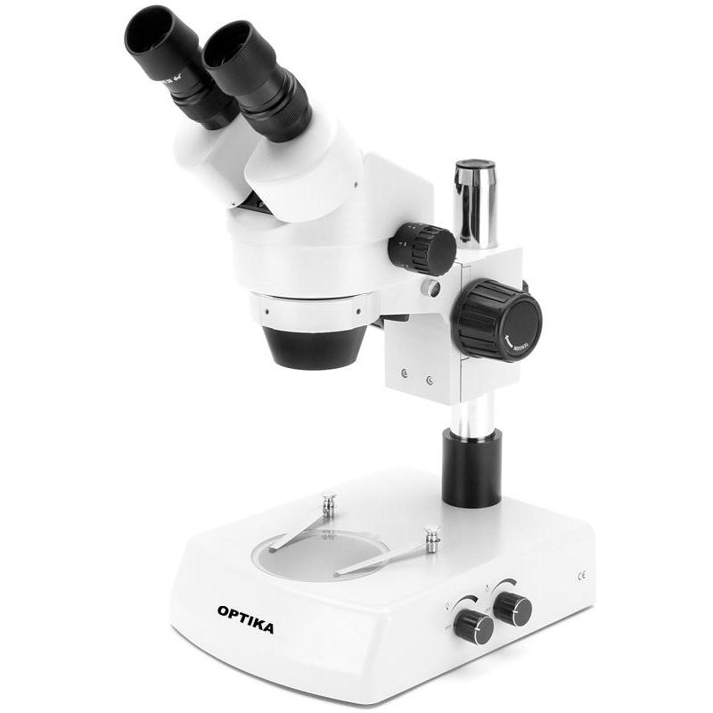 Optika SZM-1 7X-45X binocular stereo zoom LED microscope, with LED reflected and transmitted light