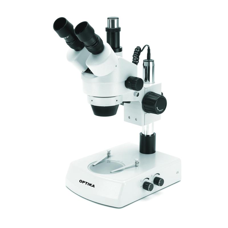 Optika SZM-2 7X-45X trinocular stereo zoom LED microscope, with LED reflected and transmitted light