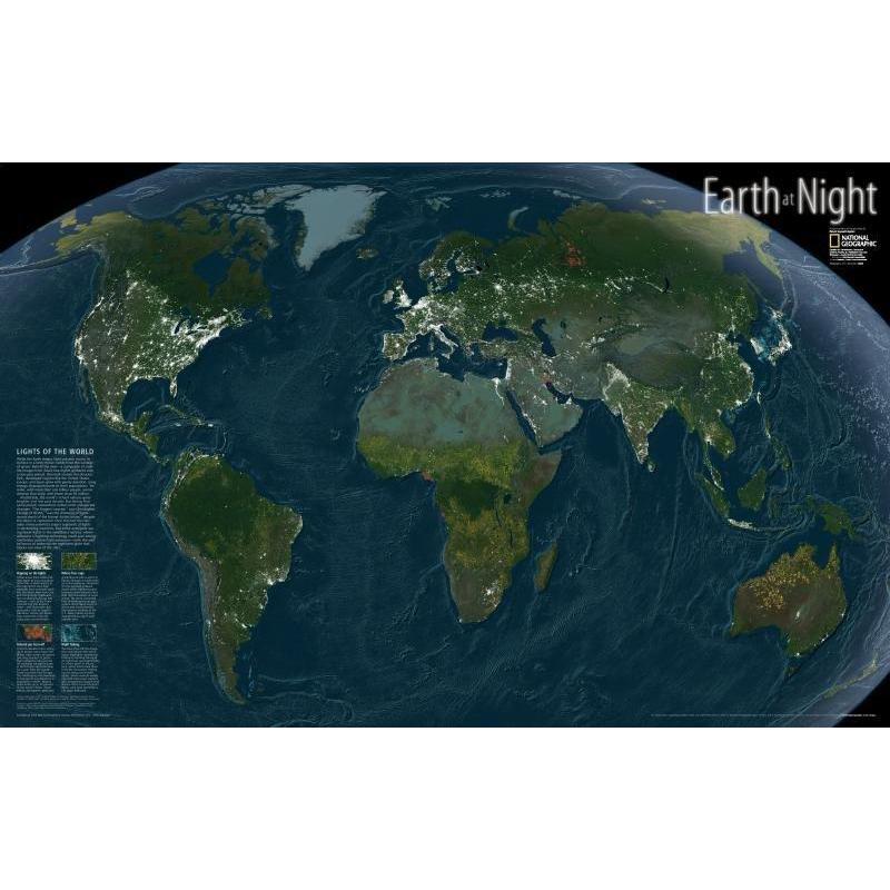 National Geographic Earth at Night - world map, laminated