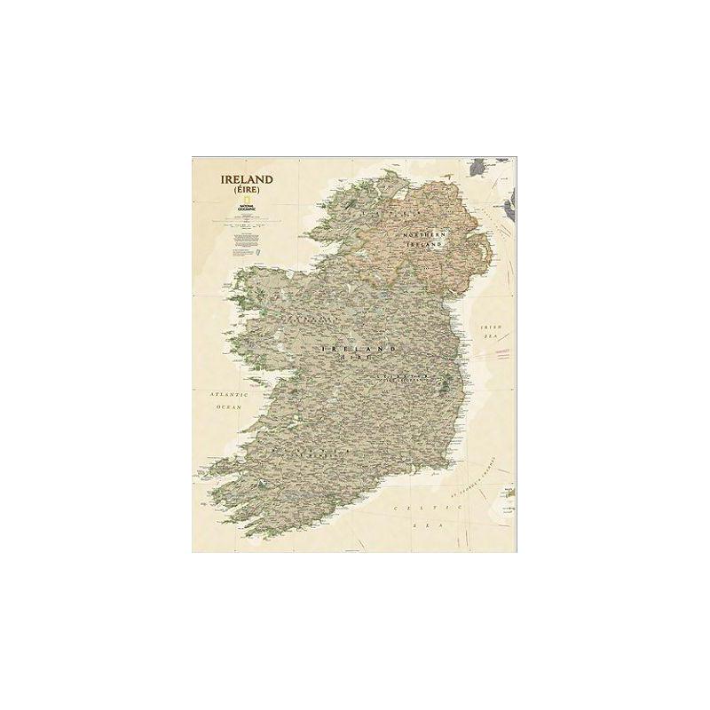 National Geographic antique map of Ireland, laminated