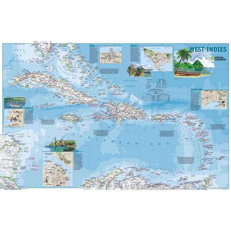 National Geographic Regional map West Indies - 2-sided