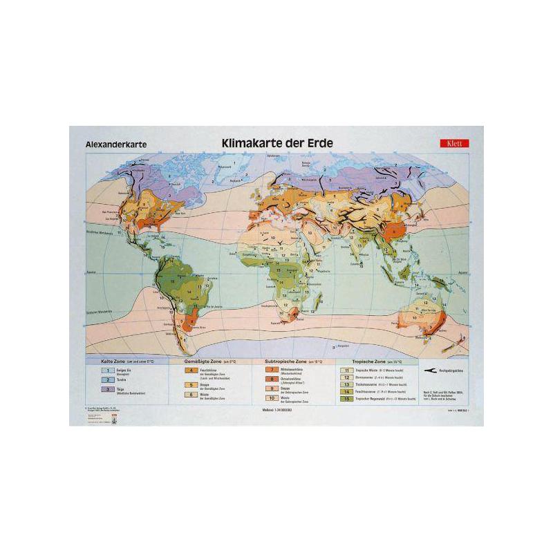 Klett-Perthes Verlag Landkarte Klimakarte der Erde / stumm 2-seitig