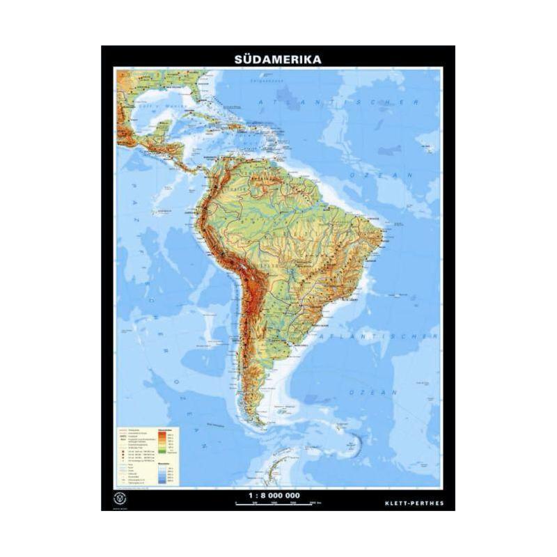 Klett-Perthes Verlag Continental map South America physical / political (P) 2-sided