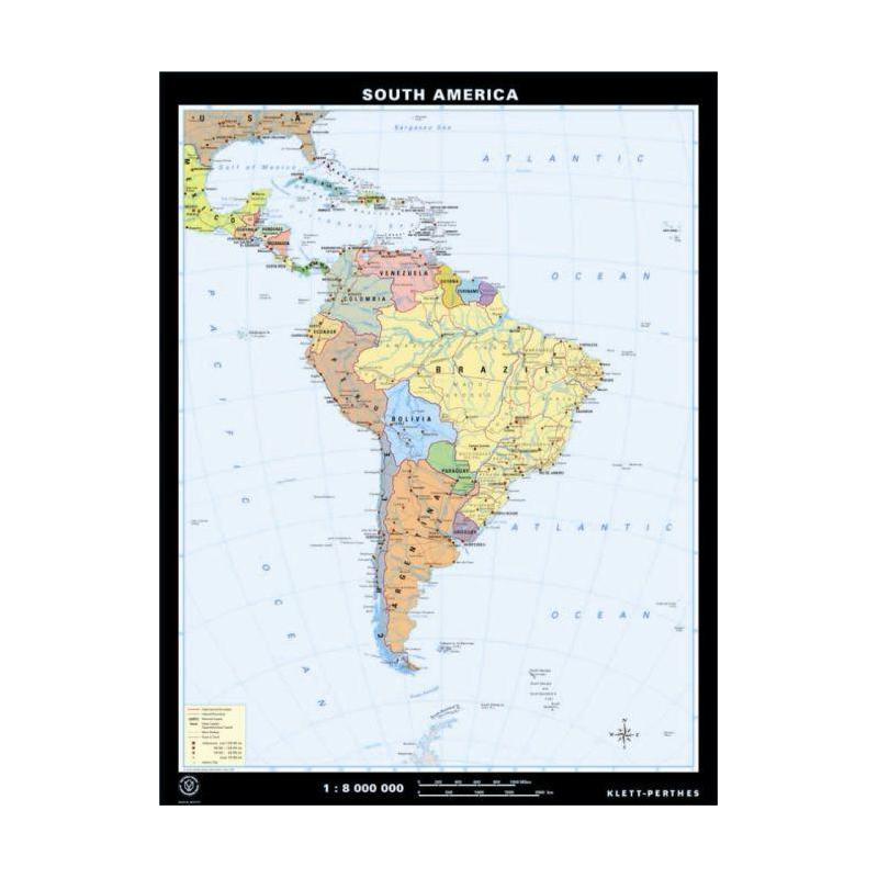 Klett-Perthes Verlag Continent map South America physical / political (P) 2-sided