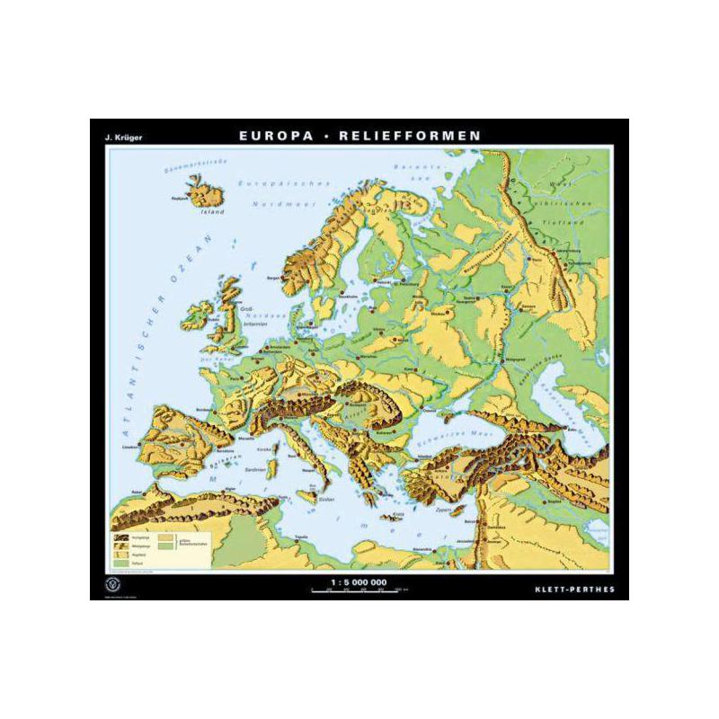 Klett-Perthes Verlag Continental map Europe relief/landscape forms (P) 2-seitig