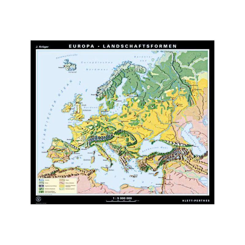Klett-Perthes Verlag Continental map Europe relief/landscape forms (P) 2-seitig