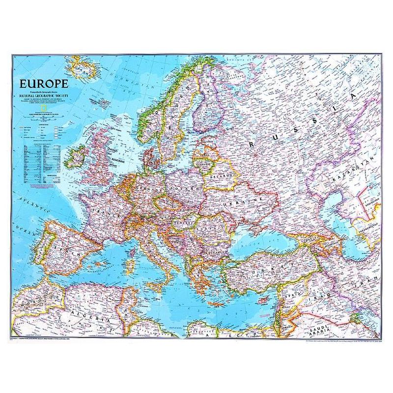 National Geographic Continental map Europe politically largely laminates