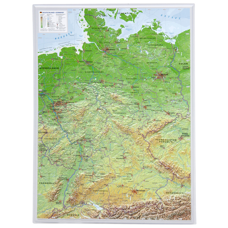 Georelief 3D relief map of Germany, small (in German)