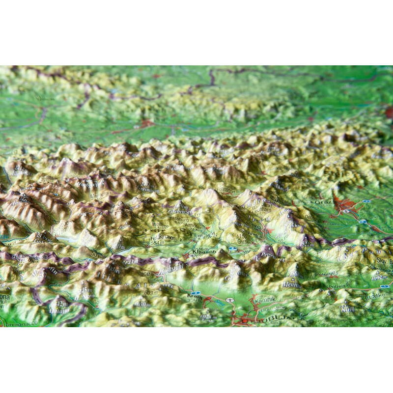 Georelief Large 3D relief map of Austria, in wooden frame (in German)