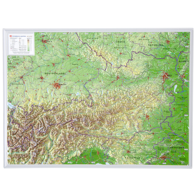 Georelief 3D relief map of Austria, small (in German)