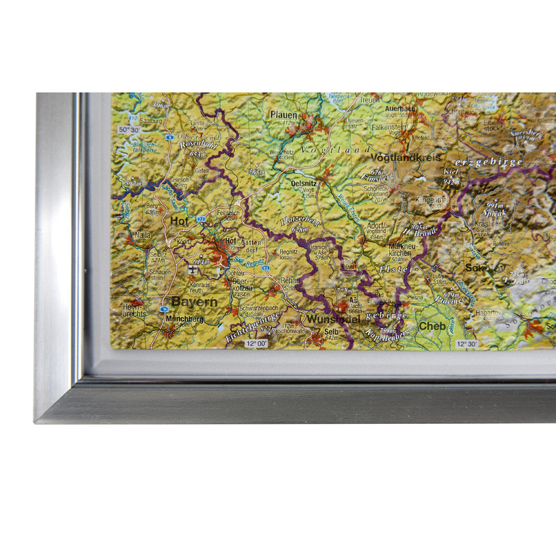 Georelief Large 3D relief map of Saxony in aluminium frame (in German)