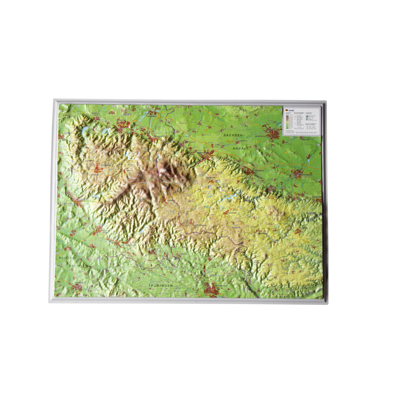 Georelief 3D relief map of the Harz region, small (in German)