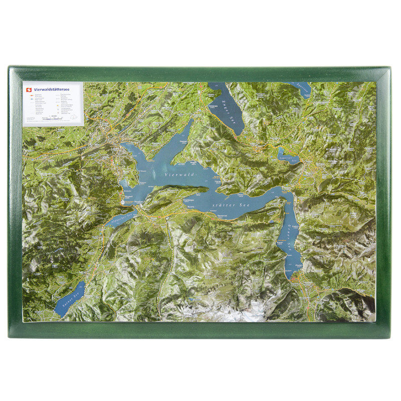 Georelief Map of Lake Lucerne in wooden frame (in German)