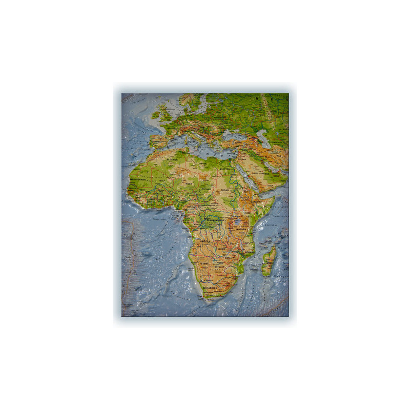 geo-institut GEO Institute Silver line English political world relief map (in German)