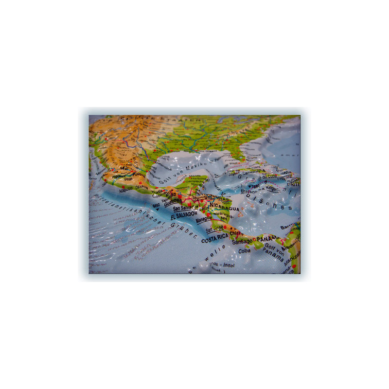 geo-institut Silver line physical relief map of the world (in German)