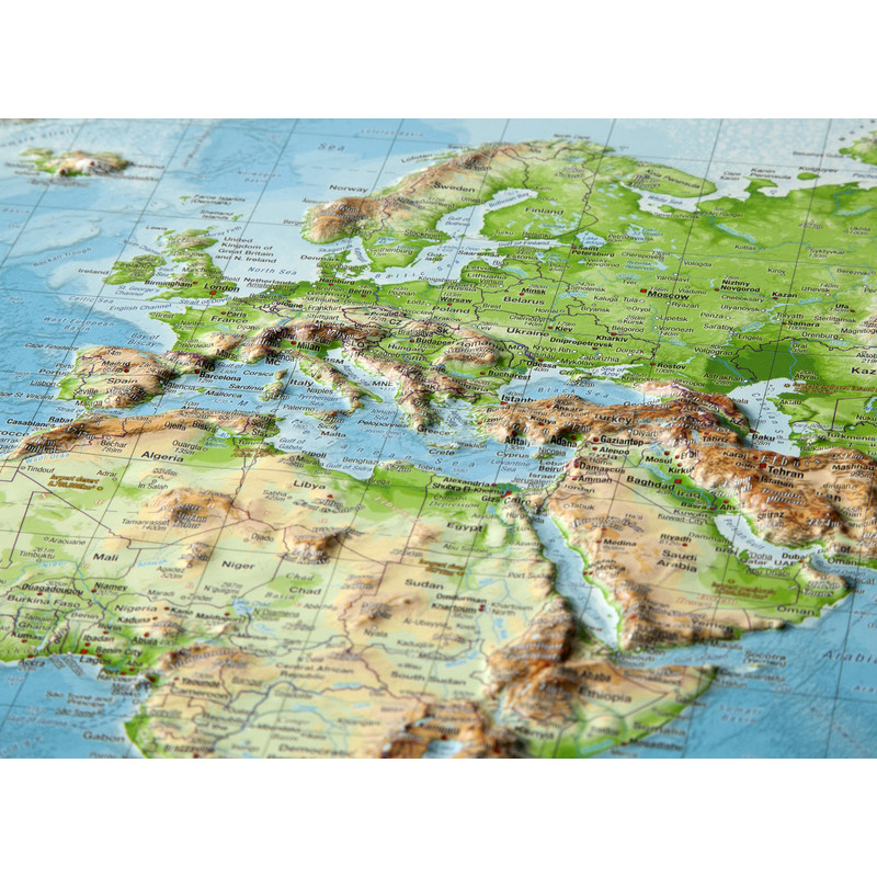 Georelief World relief map, large, 3D