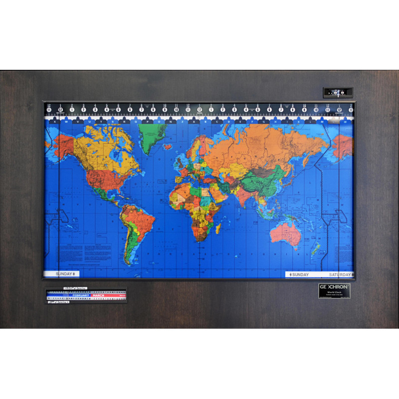 Geochron Original Kilburg world map in alder real wood veneer with espresso finish and black bordering