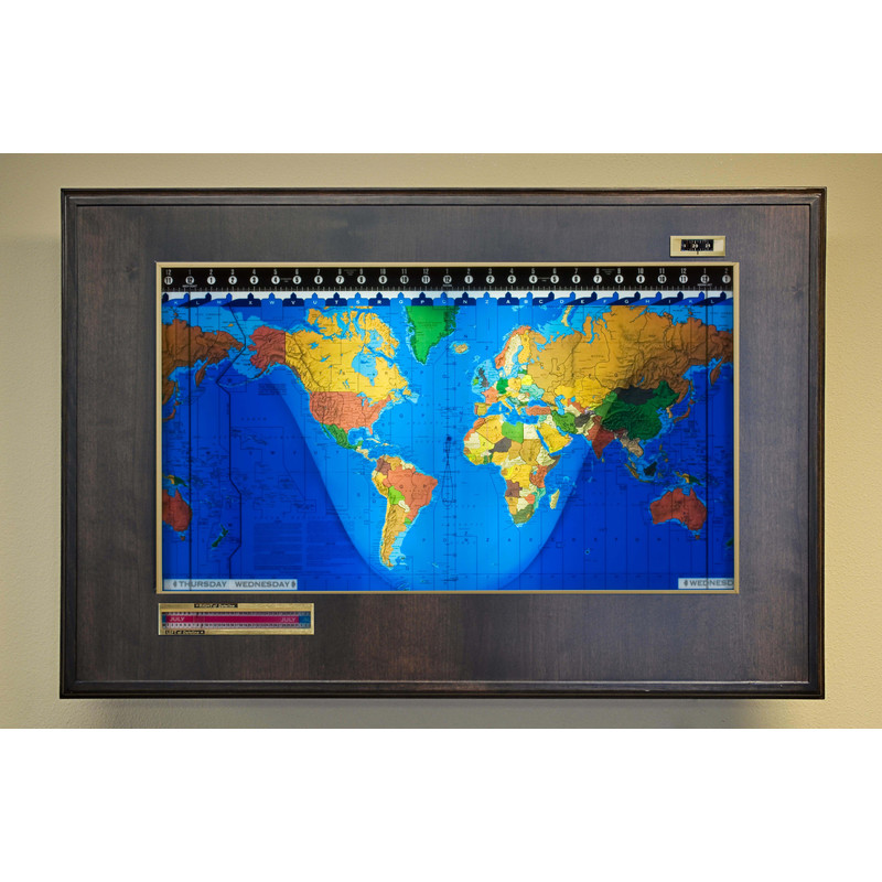Geochron Boardroom model world map in real alder veneer with espresso finish and gold bordering