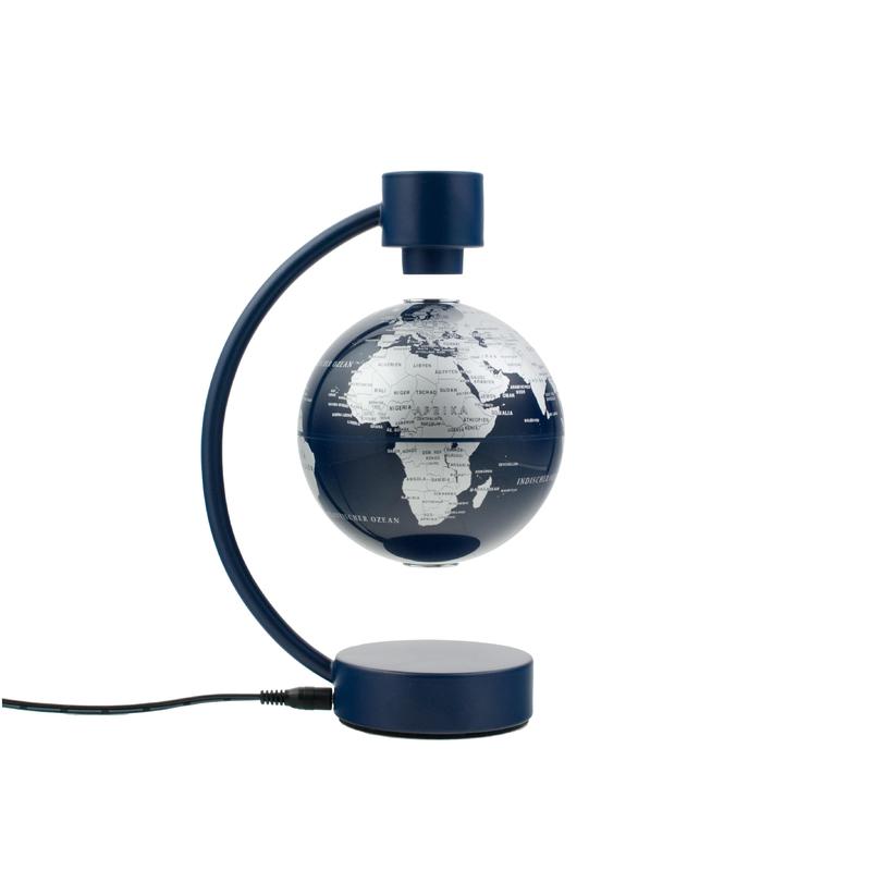 Stellanova floating globe, metallic silver and blue 10cm